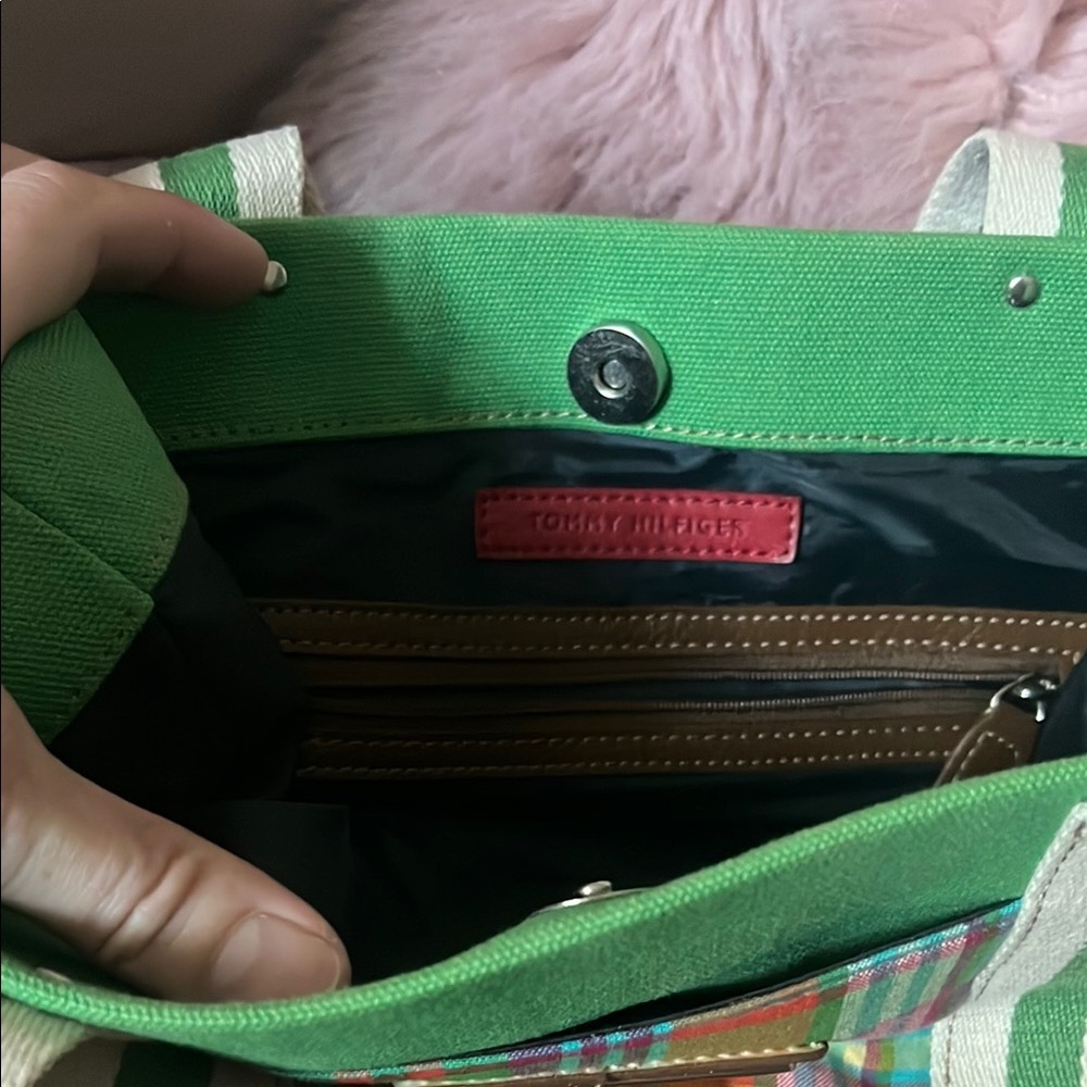 Tommy Hilfiger Green and Orange Tote Bag Satchel - Picture 4 of 6